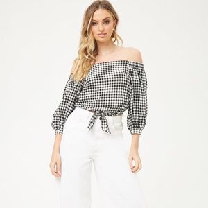 Forever 21 Off Shoulder Gingham Crop Top Medium